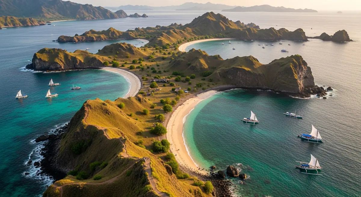 Padar Island ridgeline and turquoise bays in Komodo National Park